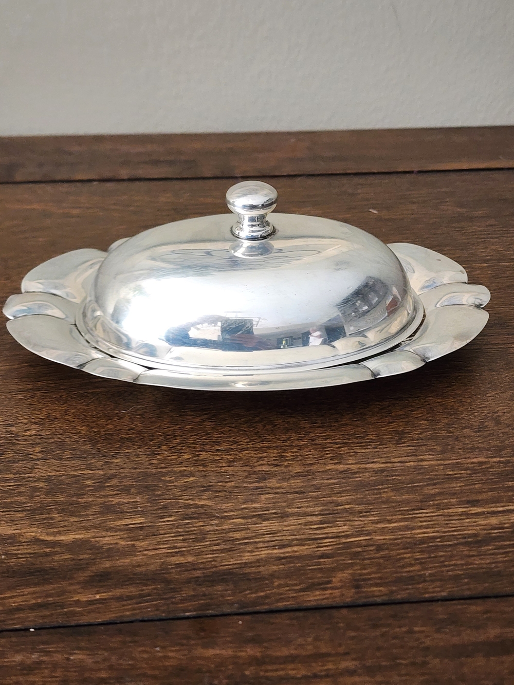 Vintage Presiner Sterling Silver Butter  Dish with glass tray and lid.